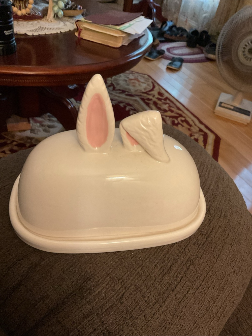 Rare  Butter Dish With Bunny Rabbit Ears Top Whimsy Home By Magenta Easter EUC